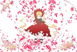 Rating: Safe Score: 0 Tags: 1girl blonde_hair blue_eyes bonnet dress drill_hair flower image petals red_dress red_flower red_rose rose rose_petals shinku solo twintails User: admin