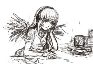 Rating: Safe Score: 0 Tags: 1girl greyscale headphones image long_hair monochrome sketch solo suigintou wings User: admin