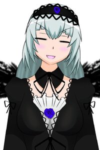 Rating: Safe Score: 0 Tags: 1girl :d black_dress blue_flower blue_rose blush closed_eyes dress flower gothic_lolita hairband image lolita_fashion lolita_hairband long_hair long_sleeves open_mouth rose silver_hair smile solo suigintou upper_body white_background User: admin