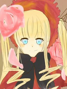 Rating: Safe Score: 0 Tags: 1girl bangs blonde_hair blue_eyes blush dress flower image long_hair red_flower red_rose rose shinku smile solo twintails User: admin