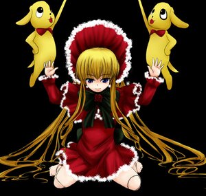 Rating: Safe Score: 0 Tags: 1girl barefoot blonde_hair blue_eyes bow bowtie dress full_body image long_hair long_sleeves looking_at_viewer rose shinku sitting solo stuffed_animal transparent_background twintails very_long_hair wariza User: admin