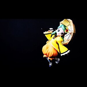 Rating: Safe Score: 0 Tags: 1girl black_background doll dress flower full_body green_hair hair_ornament hat holding kanaria long_sleeves looking_at_viewer open_mouth orange_dress solo standing umbrella wide_sleeves yellow_dress User: admin