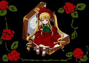 Rating: Safe Score: 0 Tags: 1girl blonde_hair blue_eyes bonnet bow bowtie dress flower full_body green_bow image long_hair long_sleeves looking_at_viewer red_dress red_flower red_rose rose shinku sitting solo twintails very_long_hair User: admin
