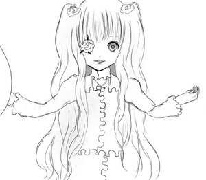 Rating: Safe Score: 0 Tags: 1girl dress eyepatch flower greyscale hair_ornament image kirakishou long_hair long_sleeves monochrome outstretched_arms rose smile solo striped User: admin