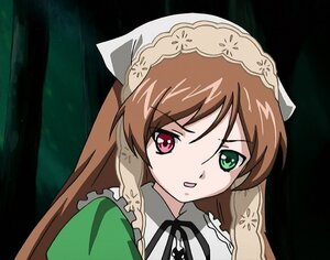 Rating: Safe Score: 0 Tags: 1girl brown_hair dress green_eyes head_scarf heterochromia image long_hair long_sleeves looking_at_viewer open_mouth red_eyes ribbon solo suiseiseki upper_body User: admin