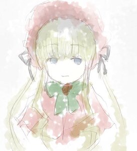 Rating: Safe Score: 0 Tags: 1girl bangs blonde_hair blue_eyes blush bow bowtie capelet closed_mouth dress eyebrows_visible_through_hair green_bow image long_hair long_sleeves looking_at_viewer shinku simple_background solo upper_body white_background User: admin