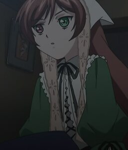 Rating: Safe Score: 0 Tags: 1girl bangs brown_hair dress frills green_dress green_eyes head_scarf heterochromia image long_hair long_sleeves ribbon solo suiseiseki upper_body User: admin