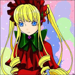 Rating: Safe Score: 0 Tags: 1girl bangs blonde_hair blue_eyes bonnet bow bowtie dress flower green_bow green_neckwear image long_hair long_sleeves looking_at_viewer red_dress shinku sidelocks solo twintails upper_body User: admin