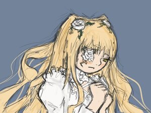 Rating: Safe Score: 0 Tags: 1girl bangs blonde_hair dress eyepatch hair_ornament image kirakishou long_hair long_sleeves simple_background sketch solo User: admin