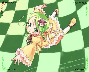Rating: Safe Score: 0 Tags: 1girl :o argyle argyle_background argyle_legwear board_game checkered checkered_background checkered_floor checkered_kimono checkered_skirt chess_piece dress drill_hair floor frills full_body green_eyes green_hair image kanaria long_sleeves on_floor perspective ribbon signature solo tile_floor tiles twin_drills User: admin