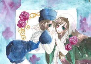 Rating: Safe Score: 0 Tags: 2girls blue_dress brown_hair dress flower green_eyes hat head_scarf heterochromia holding_hands image interlocked_fingers long_hair long_sleeves looking_at_viewer multiple_girls pair pink_rose red_eyes rose short_hair siblings sisters souseiseki suiseiseki traditional_media twins User: admin