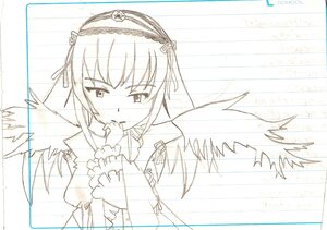 Rating: Safe Score: 0 Tags: 1girl auto_tagged blush dress feathered_wings frills hairband image long_hair long_sleeves looking_at_viewer monochrome simple_background solo suigintou white_background wings User: admin