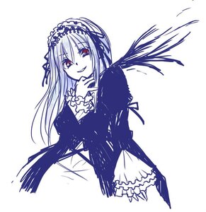 Rating: Safe Score: 0 Tags: 1girl dress eyebrows_visible_through_hair frilled_sleeves frills hairband image long_hair long_sleeves looking_at_viewer red_eyes ribbon simple_background smile solo suigintou white_background wings User: admin