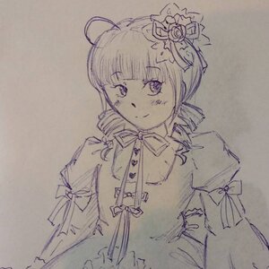 Rating: Safe Score: 0 Tags: 1girl dress drill_hair flower hair_flower hair_ornament image kanaria long_sleeves looking_at_viewer monochrome puffy_sleeves rose smile solo traditional_media User: admin