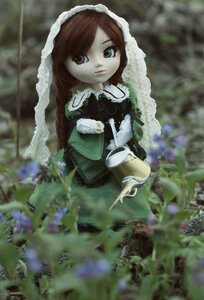 Rating: Safe Score: 0 Tags: 1girl bangs black_dress blurry blurry_background blurry_foreground brown_hair closed_mouth depth_of_field doll dress flower holding long_hair long_sleeves looking_at_viewer outdoors rain solo suiseiseki swept_bangs User: admin