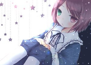 Rating: Safe Score: 0 Tags: 1girl bangs blush dress dutch_angle frills green_eyes heterochromia image long_sleeves pantyhose red_eyes ribbon short_hair sitting solo souseiseki star_(symbol) star_print starry_background striped striped_background vertical_stripes User: admin