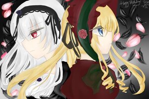 Rating: Safe Score: 0 Tags: 2girls blonde_hair blue_eyes bow dress flower hairband image long_hair multiple_girls pair petals profile rose rose_petals shinku silver_hair suigintou User: admin