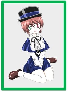 Rating: Safe Score: 0 Tags: 1girl bangs blue_dress brown_hair dress full_body green_eyes hat heterochromia image long_sleeves looking_at_viewer open_mouth pantyhose red_eyes ribbon shoes short_hair simple_background sitting solo souseiseki top_hat wariza white_legwear User: admin