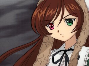 Rating: Safe Score: 0 Tags: 1girl black_neckwear black_ribbon braid brown_hair closed_mouth frills frown green_eyes heterochromia image long_hair looking_at_viewer neck_ribbon red_eyes ribbon solo suiseiseki User: admin