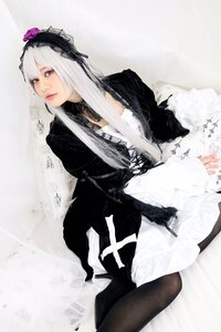 Rating: Safe Score: 0 Tags: 1girl closed_mouth dress flower frills gothic_lolita hairband lips lolita_fashion long_hair long_sleeves looking_at_viewer red_eyes rose silver_hair sitting solo suigintou User: admin