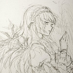 Rating: Safe Score: 0 Tags: 1girl frills greyscale hairband image lolita_hairband long_hair long_sleeves monochrome profile sketch solo suigintou traditional_media upper_body User: admin