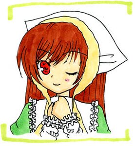 Rating: Safe Score: 0 Tags: 1girl ;) blush dress frills head_scarf image long_sleeves looking_at_viewer one_eye_closed red_eyes simple_background smile solo suiseiseki upper_body white_background User: admin