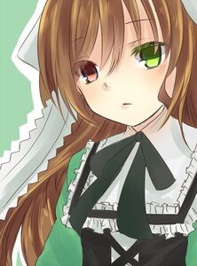 Rating: Safe Score: 0 Tags: 1girl black_ribbon brown_hair dress frills green_background green_eyes heterochromia image long_hair long_sleeves looking_at_viewer red_eyes ribbon simple_background solo suiseiseki upper_body User: admin