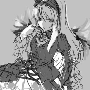 Rating: Safe Score: 0 Tags: 1girl dress frills greyscale hairband image lolita_fashion lolita_hairband long_hair long_sleeves monochrome sketch solo suigintou wings User: admin