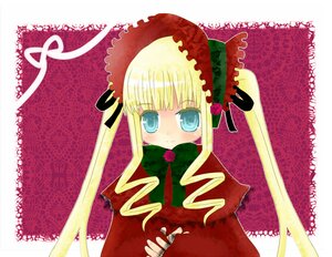 Rating: Safe Score: 0 Tags: 1girl blonde_hair blue_eyes blush bonnet bow bowtie dress green_bow image long_hair long_sleeves looking_at_viewer red_dress shinku solo twintails very_long_hair User: admin