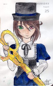 Rating: Safe Score: 0 Tags: 1girl artist_name blue_dress brown_hair dated dress frills green_eyes hat heterochromia holding image long_sleeves looking_at_viewer red_eyes ribbon short_hair signature solo souseiseki suiseiseki top_hat traditional_media upper_body User: admin