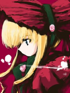 Rating: Safe Score: 0 Tags: 1girl artist_request bangs blonde_hair blue_eyes dress expressionless flower hat image long_hair long_sleeves looking_afar looking_away pink_flower pink_rose profile rose rozen_maiden shinku simple_background solo upper_body white_rose User: admin