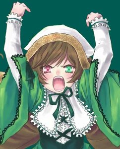 Rating: Safe Score: 0 Tags: 1girl black_ribbon brown_hair collar dress frills green_dress heterochromia image long_sleeves looking_at_viewer open_mouth red_eyes ribbon simple_background solo suiseiseki upper_body User: admin