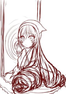 Rating: Safe Score: 0 Tags: 1girl akemi_homura dress food hairband image long_hair looking_at_viewer looking_back monochrome sketch solo suiseiseki User: admin