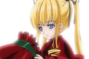 Rating: Safe Score: 0 Tags: 1girl blonde_hair blue_eyes drill_hair hair_ribbon image long_hair long_sleeves looking_at_viewer red_dress ribbon shinku sidelocks simple_background solo upper_body white_background User: admin