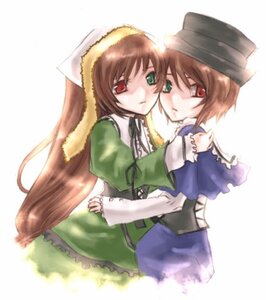 Rating: Safe Score: 0 Tags: 2girls blue_dress brown_hair dress frills green_dress green_eyes hat head_scarf heterochromia image long_hair long_sleeves looking_at_viewer multiple_girls pair red_eyes short_hair siblings simple_background sisters souseiseki suiseiseki twins very_long_hair white_background User: admin