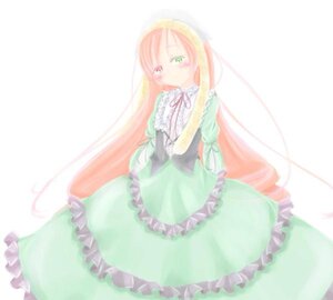 Rating: Safe Score: 0 Tags: 1girl dress frilled_dress frills green_dress green_eyes heterochromia image long_hair long_sleeves looking_at_viewer red_eyes ribbon simple_background solo suiseiseki very_long_hair white_background User: admin