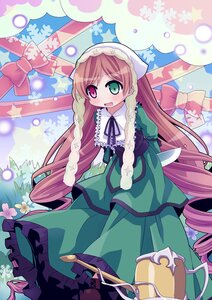 Rating: Safe Score: 0 Tags: 1girl brown_hair dress flower frills green_dress green_eyes hat head_scarf heterochromia image long_hair long_sleeves open_mouth red_eyes ribbon solo star_(symbol) suiseiseki very_long_hair watering_can User: admin