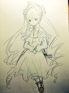 Rating: Safe Score: 0 Tags: 1girl bangs closed_mouth dress eyebrows_visible_through_hair full_body image long_hair long_sleeves looking_at_viewer monochrome shinku sketch solo standing traditional_media very_long_hair User: admin