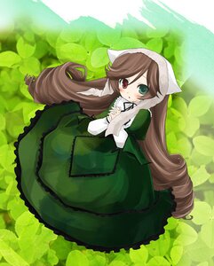 Rating: Safe Score: 0 Tags: 1girl brown_hair dress frills green_dress green_eyes head_scarf heterochromia image long_hair long_sleeves looking_at_viewer red_eyes solo suiseiseki very_long_hair User: admin