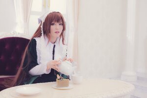 Rating: Safe Score: 0 Tags: 1girl brown_hair curtains food indoors lips long_hair realistic sitting solo suiseiseki table User: admin