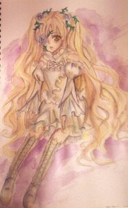 Rating: Safe Score: 0 Tags: 1girl blonde_hair boots dress flower frills hair_flower image kirakishou long_hair pink_hair rose solo traditional_media very_long_hair yellow_eyes User: admin