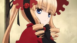 Rating: Safe Score: 0 Tags: 1girl bangs blonde_hair blue_eyes bonnet bow drill_hair flower image long_hair looking_at_viewer red_flower red_rose rose shinku solo twintails User: admin