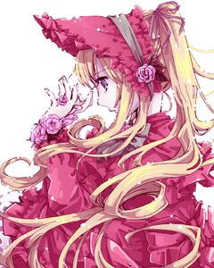 Rating: Safe Score: 0 Tags: 1girl blonde_hair blue_eyes bonnet bow capelet colorized commentary_request dress flower frills image kurozu_(ice_black) long_hair long_sleeves pink_flower pink_rose profile rose rozen_maiden shinku simple_background solo twintails very_long_hair white_background User: admin