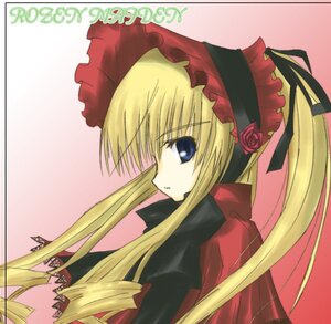 Rating: Safe Score: 0 Tags: 1girl blonde_hair blue_eyes bonnet bow dress flower image long_hair long_sleeves looking_at_viewer pink_background rose shinku solo twintails upper_body User: admin