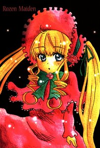 Rating: Safe Score: 0 Tags: 1girl blonde_hair blue_eyes bonnet bow bowtie dress drill_hair image long_hair long_sleeves looking_at_viewer marker_(medium) red_dress shinku simple_background solo traditional_media twin_drills twintails very_long_hair User: admin