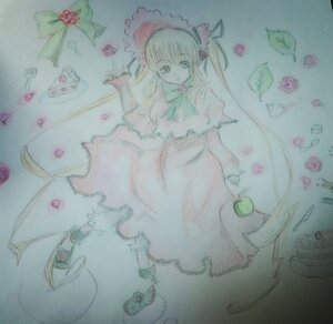 Rating: Safe Score: 0 Tags: 1girl blonde_hair bonnet bow bowtie capelet dress flower image long_hair pink_flower pink_rose rose shinku solo traditional_media very_long_hair watercolor_(medium) User: admin