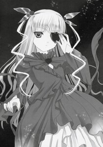 Rating: Safe Score: 0 Tags: 1girl barasuishou blush bow dress frills greyscale hair_ribbon image long_hair long_sleeves looking_at_viewer monochrome ribbon solo very_long_hair User: admin