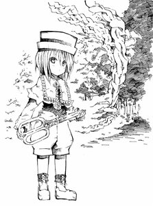 Rating: Safe Score: 0 Tags: 1girl eighth_note greyscale hat image monochrome musical_note navel short_hair shorts solo souseiseki torn_clothes User: admin