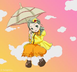 Rating: Safe Score: 0 Tags: 1girl cloud full_body green_eyes green_hair heart holding_umbrella image kanaria long_sleeves open_mouth parasol smile solo umbrella User: admin