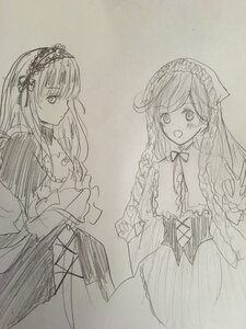 Rating: Safe Score: 0 Tags: 2girls :d blush braid dress eyebrows_visible_through_hair hairband image juliet_sleeves long_hair long_sleeves monochrome multiple_girls open_mouth pair smile suigintou suiseiseki traditional_media very_long_hair wide_sleeves User: admin